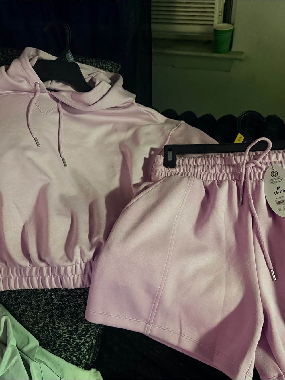 Women's Lavender Elastic-Waist Athletic Shorts set